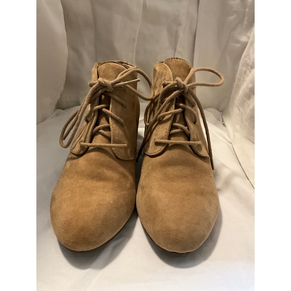 Vionic Womens Tan Suede Wedge Ankle Boots Lace Up Chukka Booties